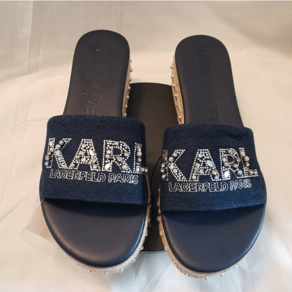 Karl Lagerfeld Navy Blue Sandals with Embellished Logo